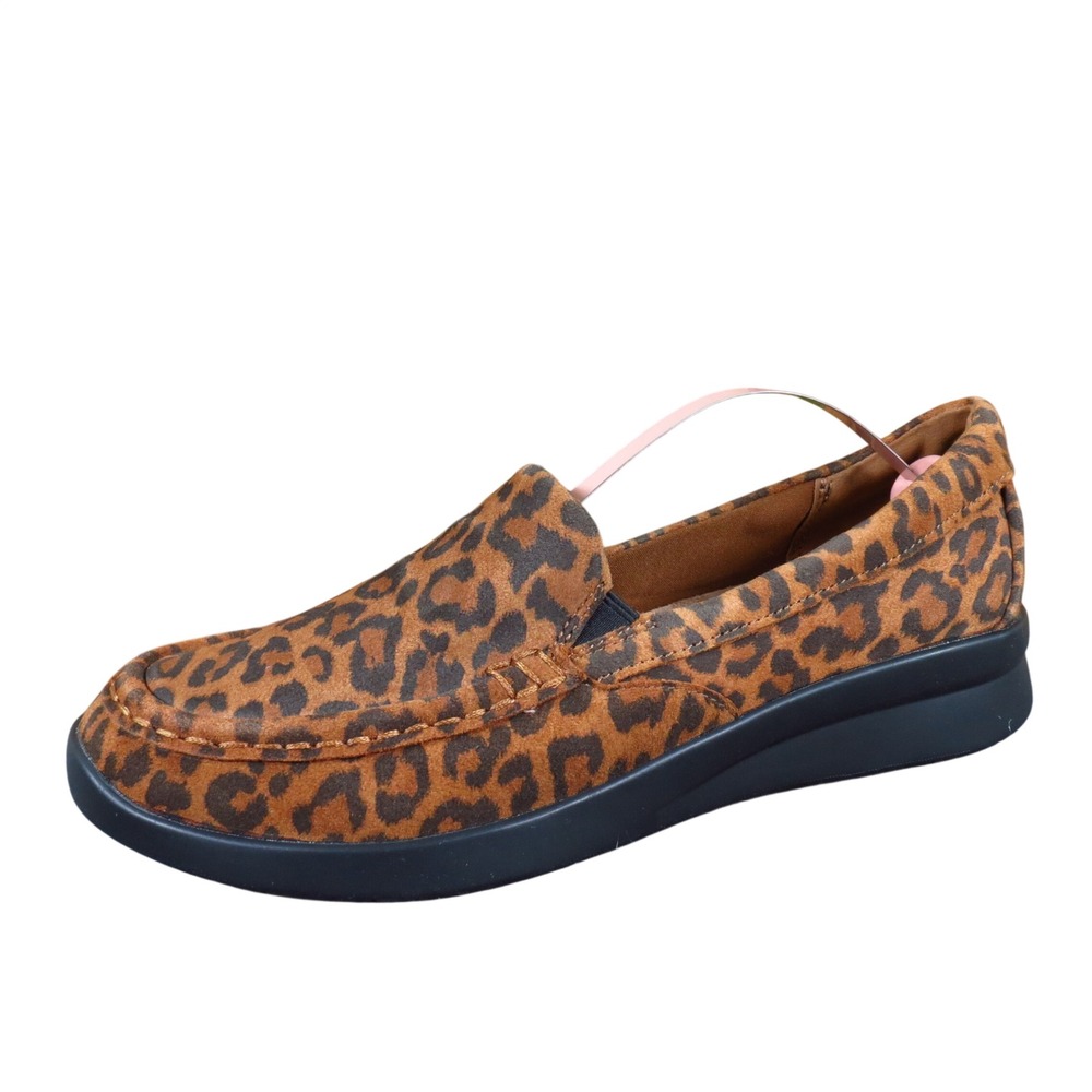 Clarks Ellowyn Lux Womens Loafers Sz 8 Wide Comfort Walking Brown Leopard Print